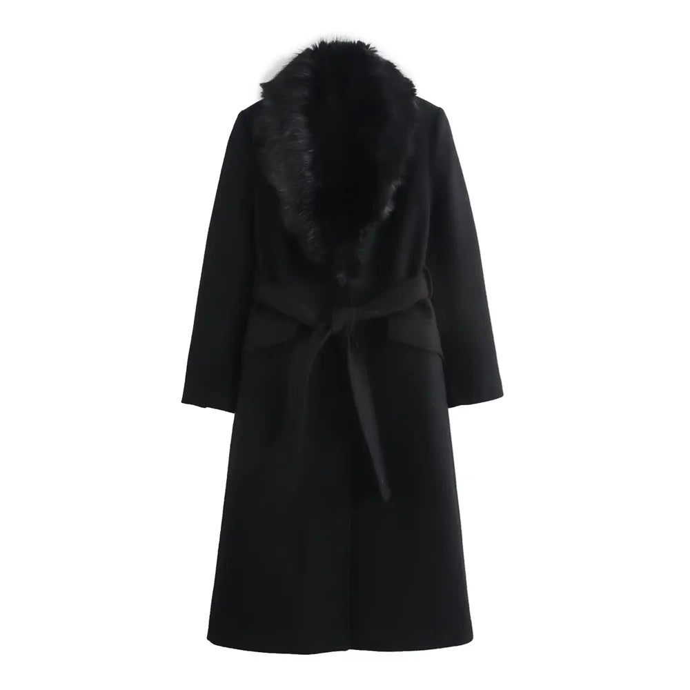 women's lapel single breasted fur collar coat jacket belt decoration autumn and winter new women's clothing