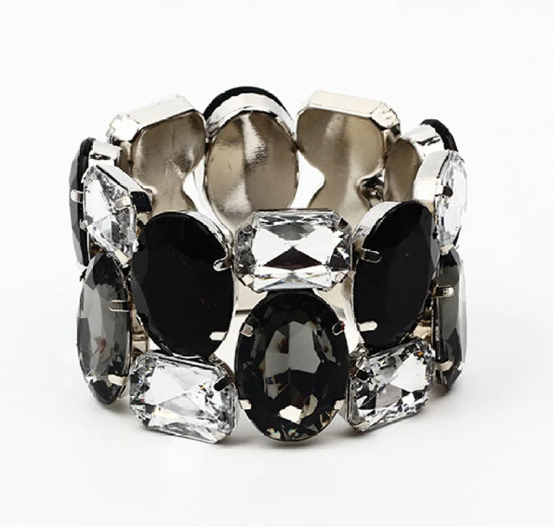 Fashion Exquisite Wide Elastic Color Rhinestone Bridal Bracelet for Women