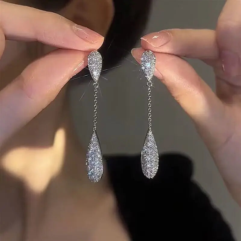 Fashion Luxury Geometric Dangle Drop Earrings for Women Wedding Party Jewelry Accessories Gorgeous Cubic Zirconia Bridal Brincos