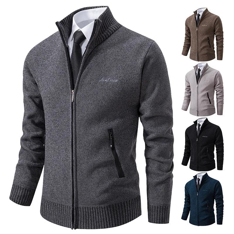 Malhas Primavera e Outono Masculino Gola Alta Cardigan Quente Grosso Suéter Inverno Solto Casaco Casual - CRAVO ROSE