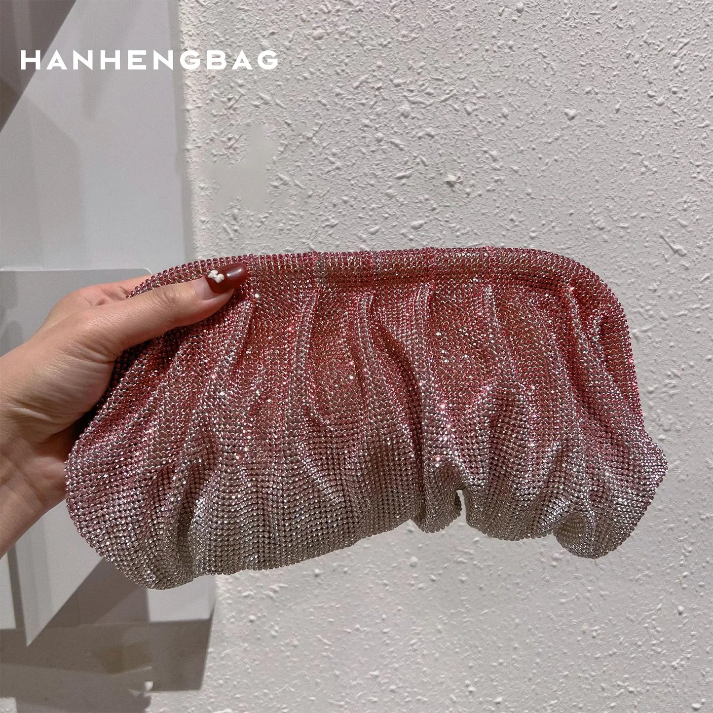 Handmade Strass Evening Clutch Bags com Punho Brilhante, Novas Dobras Bolsas, Handmade Bolsas, Designer De Luxo, Festa De Casamento, Alta Qualidade - CRAVO ROSE
