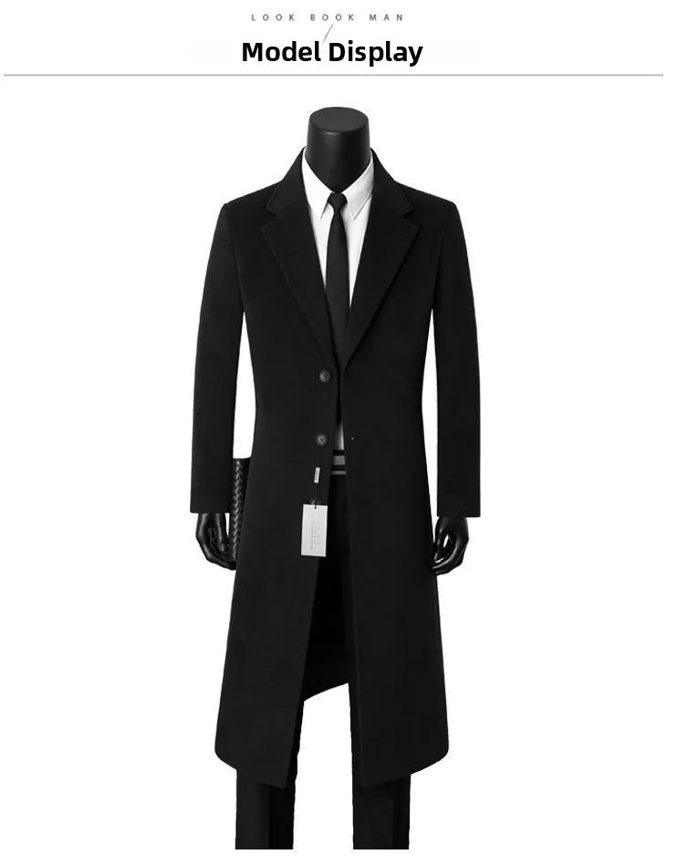 Warm Woolen Men's Coat Medium Length Casual Business Style Windbreaker Suit Collar Outerwear for Autumn And Winter