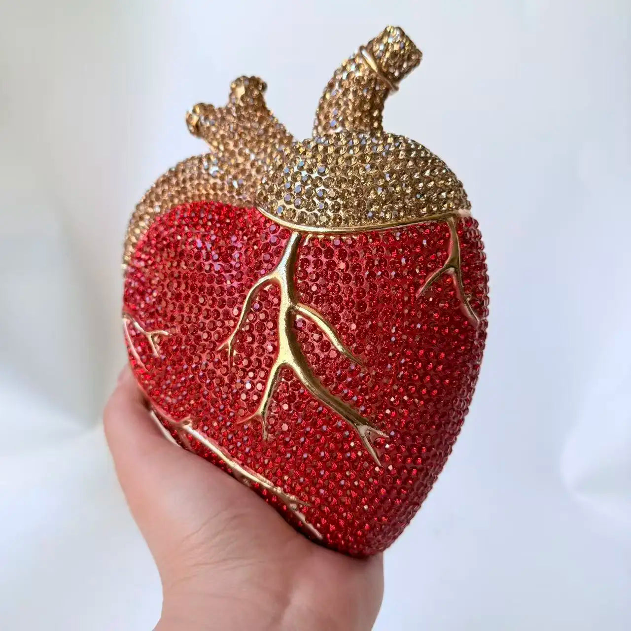 XIYUAN Red Heart Shaped Rhinestone Evening Bag Women Luxury Unique Wedding Party Dress Handbags Gold Crystal Bridal Clutch Purse