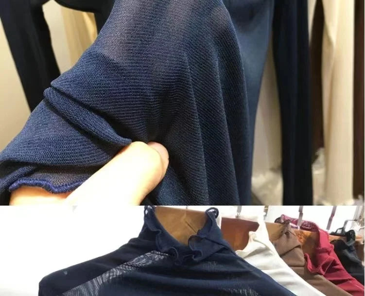 Women's Long Sleeve T-Shirt Lace  Mesh Base Shirt High Collar Pure Color Spring Autumn Fashion Breathable Comfortable Ski...