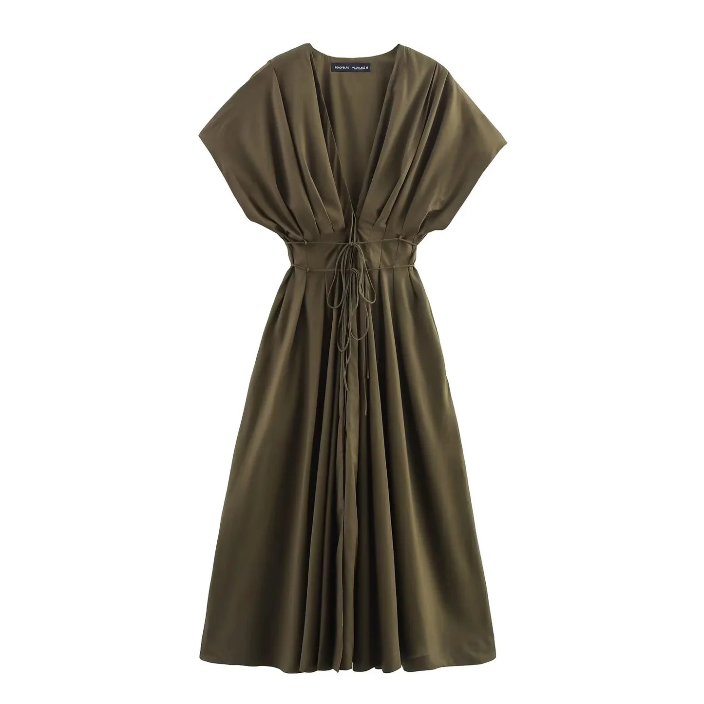 KONDALA 2026 Spring Summer Vintage Women Dress Fashion Single Breasted Sashes Draped V Neck Sleeveless Chic Brown Ladies Dresses
