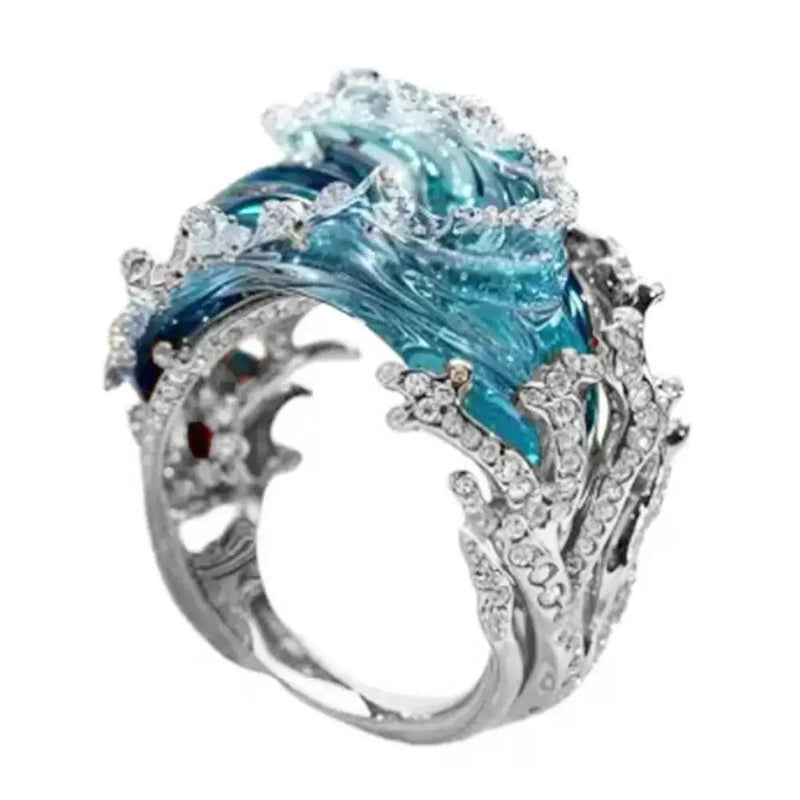 New Ocean's Oath Jewelry Set Adjustable Ocean Wave Necklace Rings Earrings Summer Marine Theme Jewelry Packs For Women Girls