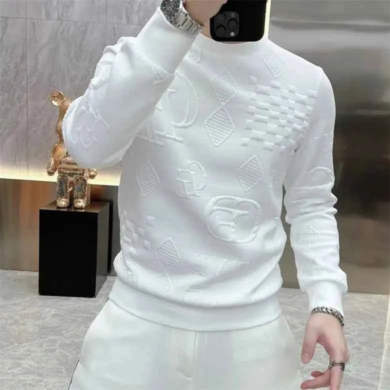 Winter New Letter Jacquard Long Sleeved T-shirt for Men Trendy and Fashionable Slim Fit and Stylish Youth Long Sleeved Shirt