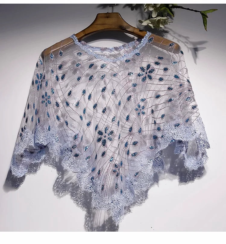 Capas e xales elegantes para mulheres, casaco solto com bordado, colete de renda, bolero, acessórios, casaco para festa, roupa externa WZ2375