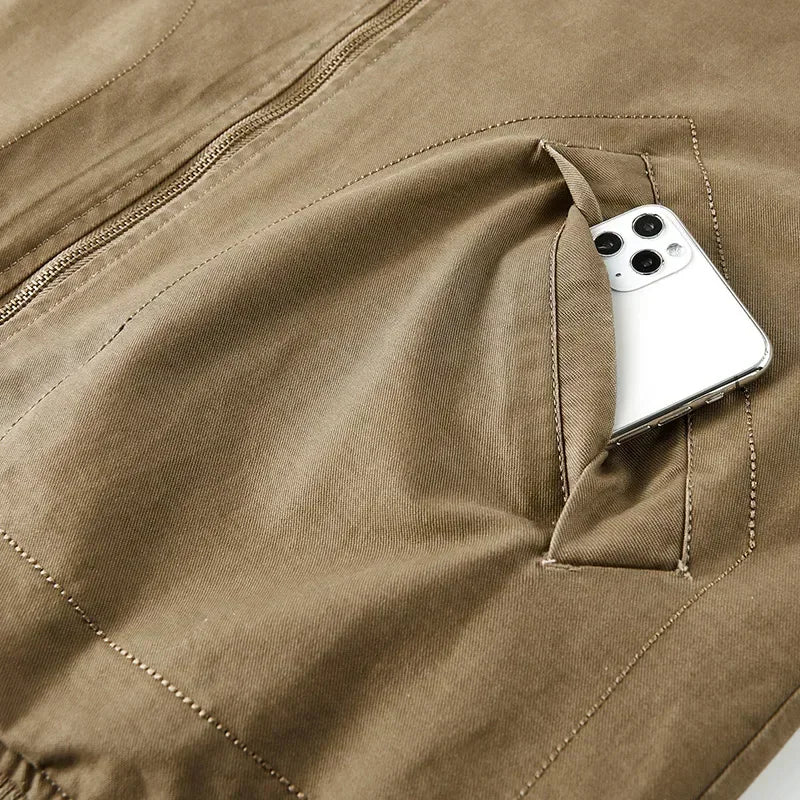 LIBIELIY   TRAF 2025 Spring And Autumn Men's Wash Jacket Comfortable Multi-Pocket Cotton Stand Collar Cargo Jacket Men's