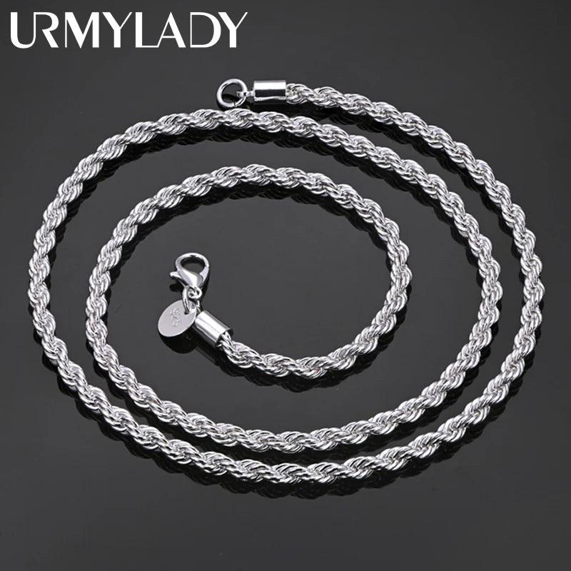 16-24inch for women men Beautiful fashion 925 Sterling Silver charm 4MM Rope Chain Necklace fit pendant high quality jewelry - CRAVO ROSE