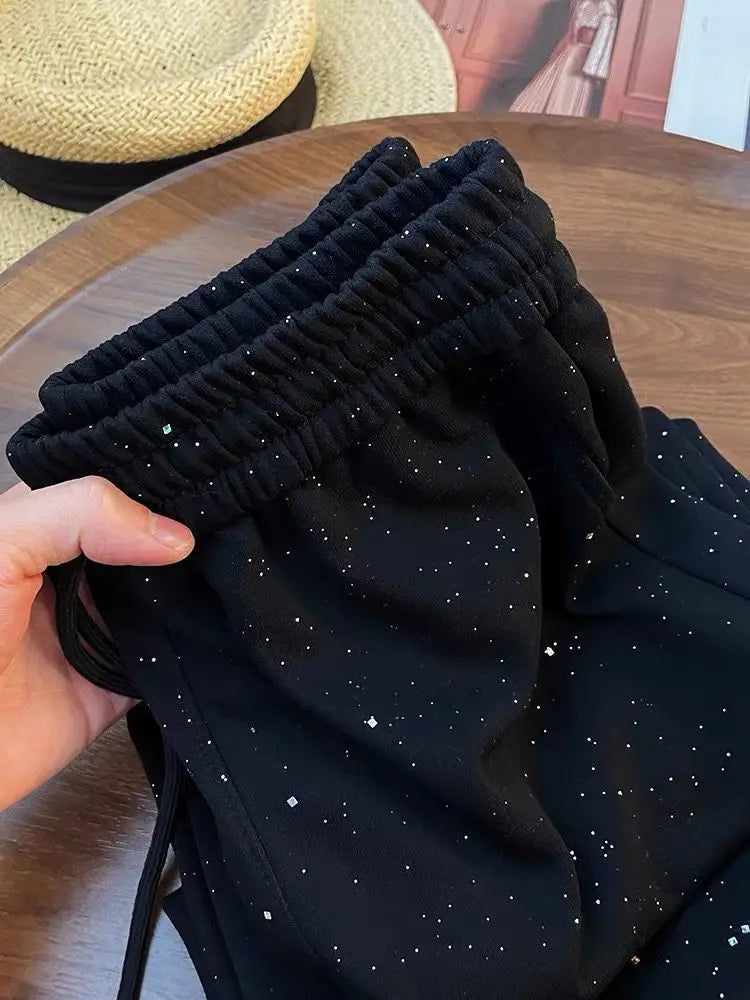 Shiny Ice Silk Wide Leg Pants Women Summer New High Waist Straight Casual Sports Long Trousers Children's Matching Pants