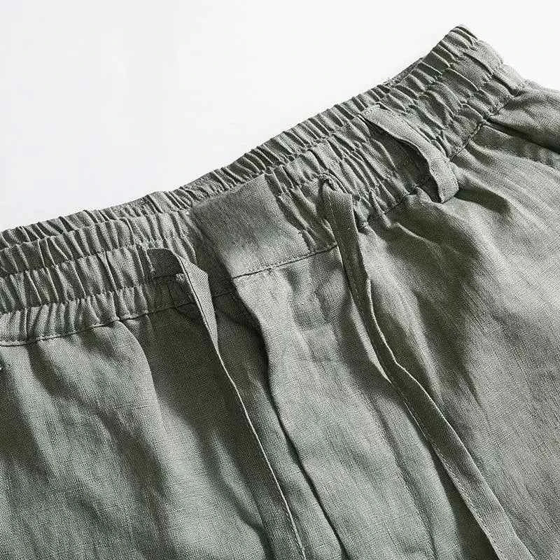 Solid Color Linen Pants Men's Loose Cotton Linen Casual 9 Points Pants Spring Summer Home Straight Soft Comfortable Trousers