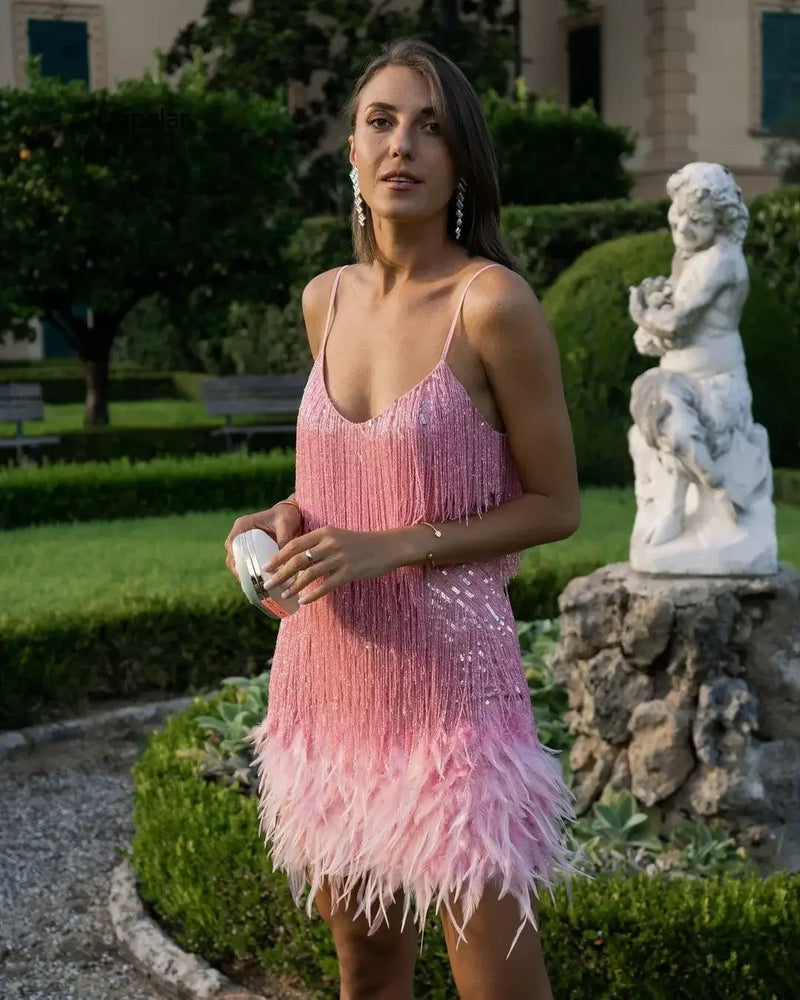 Party Dress Evening Luxury Women Clothes Tassel Fringed Sexy Bodycon Dress Club Outfits Vestidos Pink black red