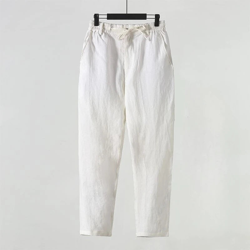 Solid Color Linen Pants Men's Loose Cotton Linen Casual 9 Points Pants Spring Summer Home Straight Soft Comfortable Trousers