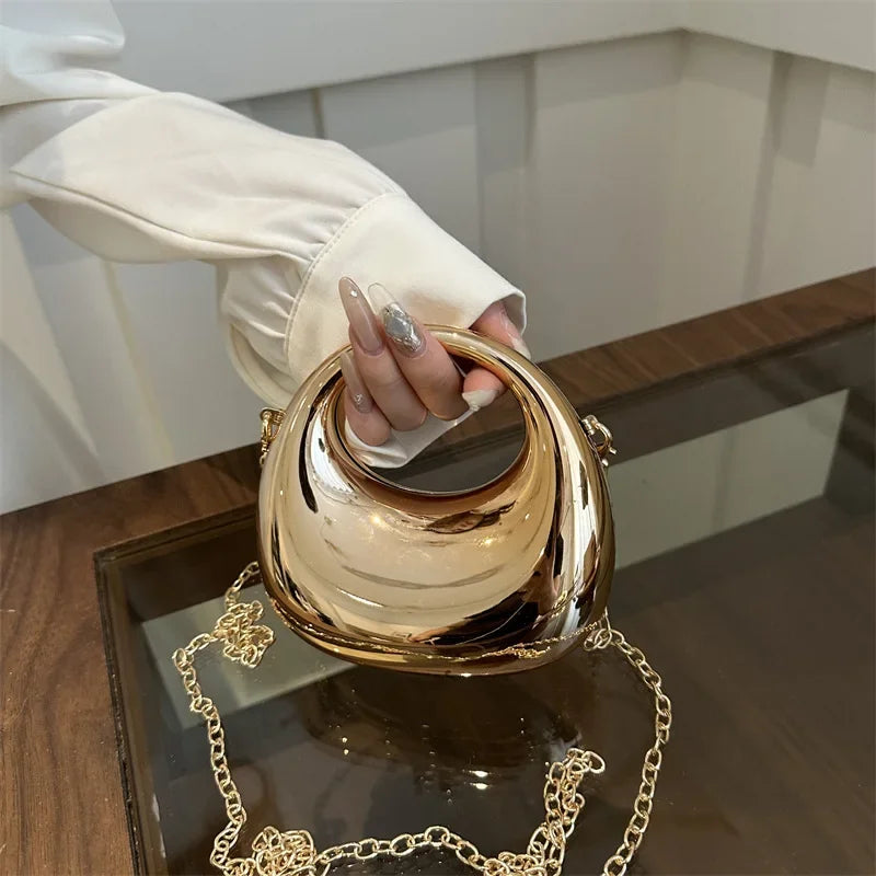 New Gold Silver Fashion Acrylic Moon Women's Handbags Luxury Ladies Clutch Bags Dinner Bag with chain 2024