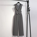 EWQ Elegant Style Chic Jumpsuit Women Solid Color Sleeveless Notched Irregular Patchwork Jumpsuits Winter Spring 2024 New SN5373