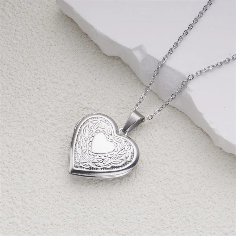 Romantic Heart Locket Pendant Openable Female Silver Color Stainless Steel Photo Frame Charm Necklace for Women Men Jewelry Gift - CRAVO ROSE