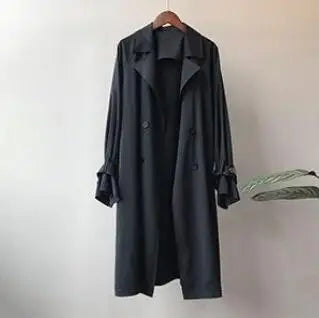 New Fashion Women's Long Trench Coat Spring Autumn Temperament Thin Windbreaker Coat Female Casual Parker Overcoat Apricot Black