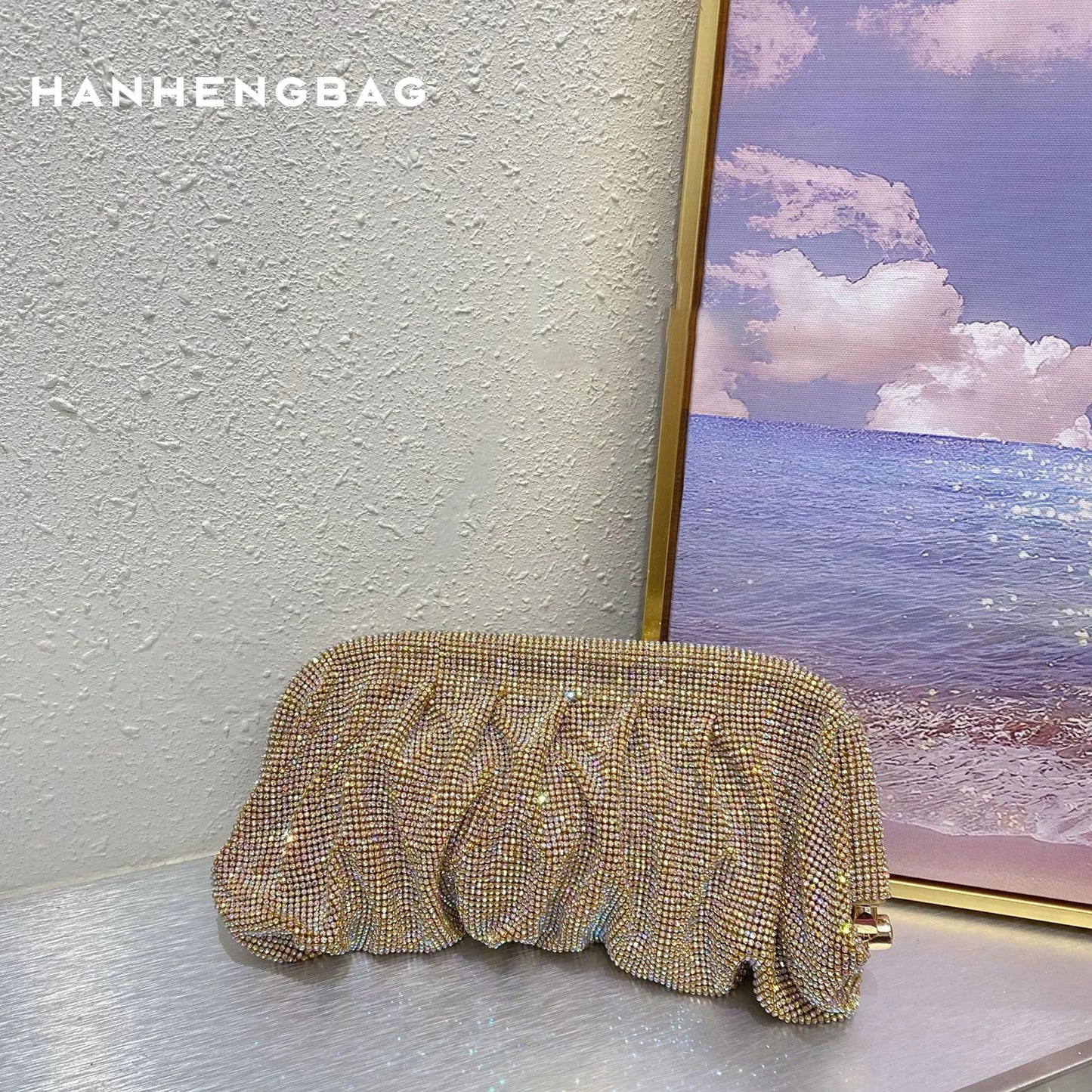 Handmade Strass Evening Clutch Bags com Punho Brilhante, Novas Dobras Bolsas, Handmade Bolsas, Designer De Luxo, Festa De Casamento, Alta Qualidade - CRAVO ROSE