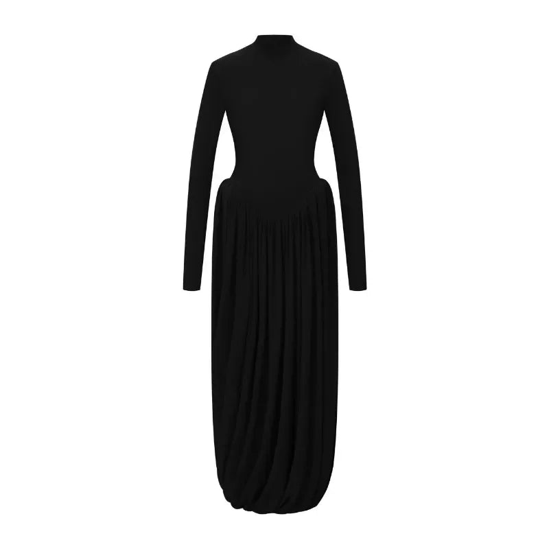 Tuularose Red Hollow Dress Women High Waist Sexy Backless Long Sleeve Gathered Dress Summer Patchwork Retro Party Evening Dress