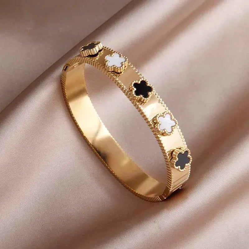 316L Stainless Steel Metal Classic Flower Bangles for Women Fashion Brand Jewelry Delicate Bowknot Bracelets Accessories