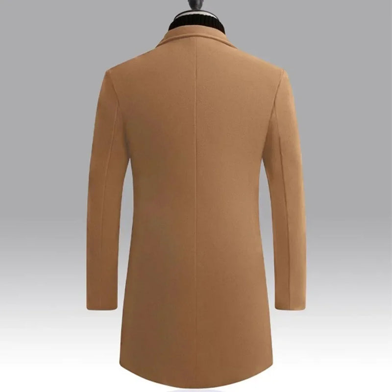Casaco masculino de abotoamento simples, corte slim, corta-vento com cinto, jaqueta longa, casual, liso, à prova de vento, sobretudo masculino