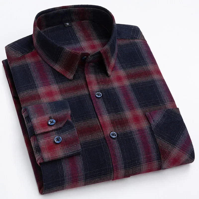Pure Cotton Men's Plaid Shirt Long Sleeve Regular Fit Men Casual Oversized Shirt Leisure Autumn Male Clothes New Plus Size