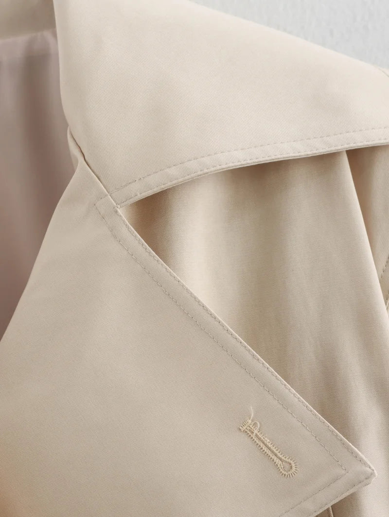 ETJ 2025 new  women's British wind trench coat style double-breasted long sleeve belt lapel jacket short coat