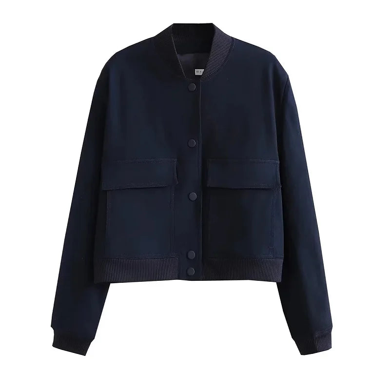 MUJER 2025 Woman Bomber Jacket White Autumn Winter Button Cropped Jackets for Women Fashion Long Sleeve Women Coats Outerwears