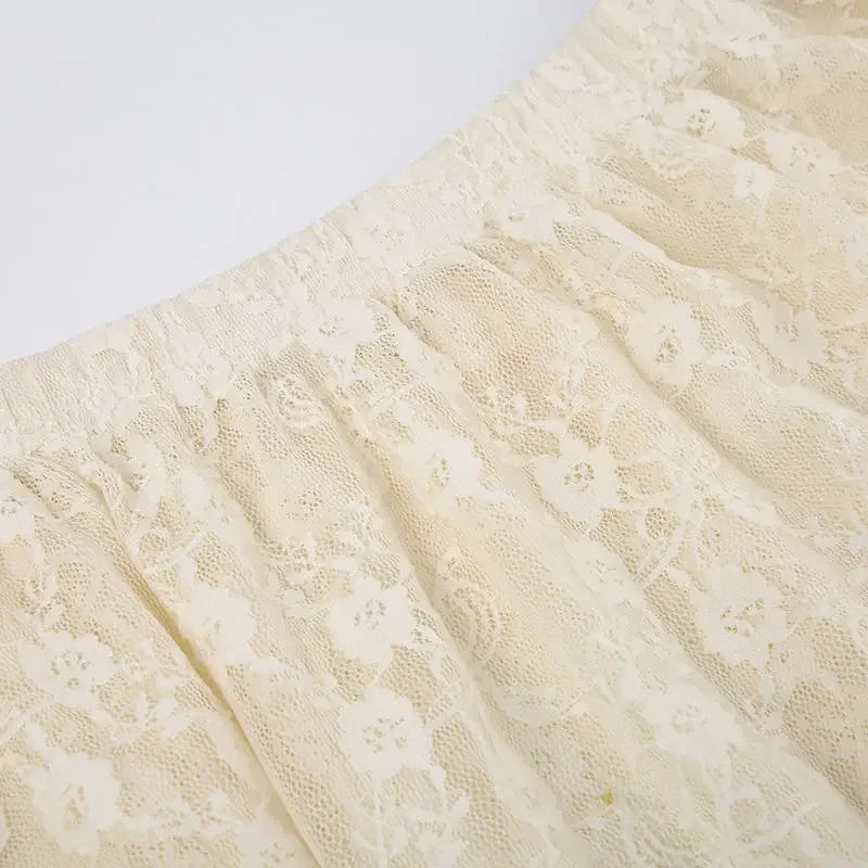 Saia assimétrica de renda Fairycore feminina vintage Y2K Boho estética moda cintura alta saias médias femininas roupas de férias