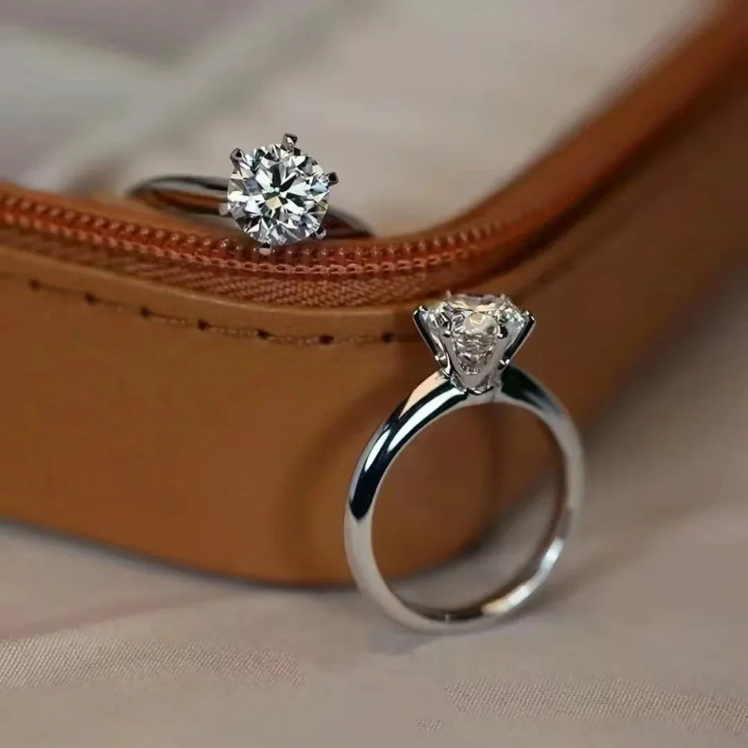 Anel solitário Real 925 Prata esterlina 1ct Moissanite cz Aliança de casamento Anéis de noivado para mulheres Declaração de noivado Jóias de festa