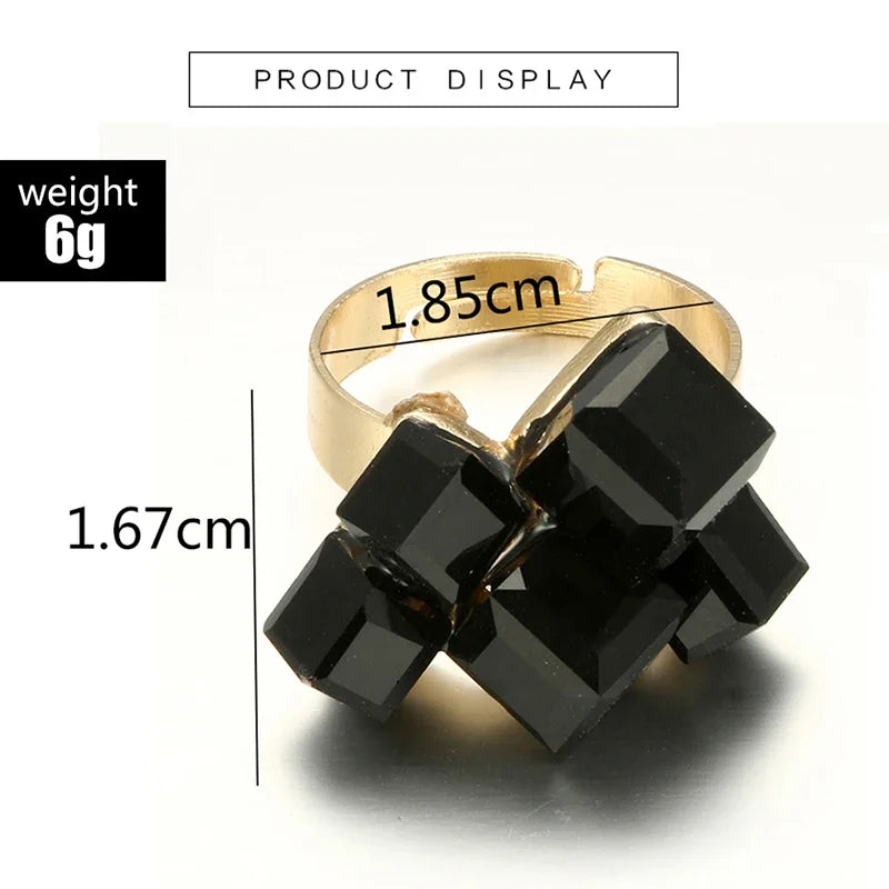 Tocona Punk Antique Black Crystal Stone Opening Joint Rings Set for Women Men Adjustable Gothic Statement Party Jewelry anillos
