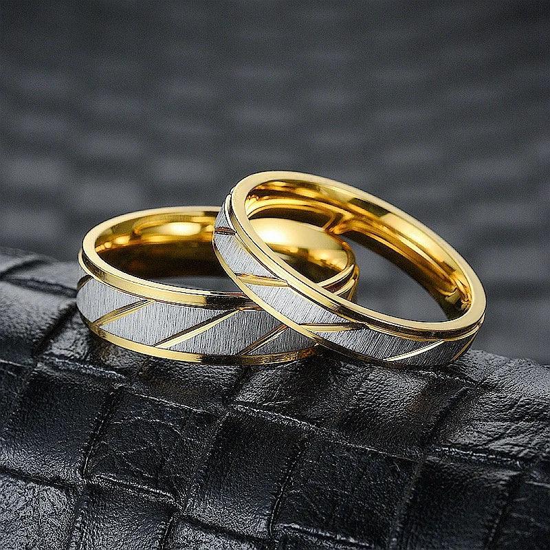 Fashion Couple Stripe Gold-plated Ring For Women Men Stainless Steel Couple Hand Jewelry Gifts Fashion Metal Ring Accessories - CRAVO ROSE