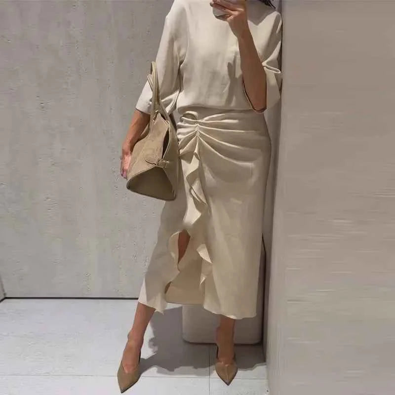 Women's Dress New Pleated Slit Midi Dress Spring Sexy Elegant Women's Long Dress