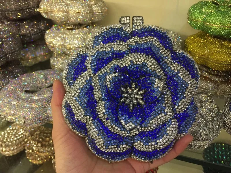 Rosa flor rosa/verde strass noite embreagens feminino floral amarelo cristal sacos de noite nupcial festa de casamento bolsa embreagem - CRAVO ROSE