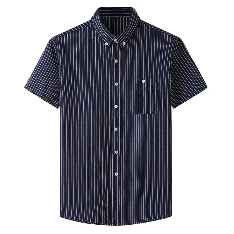 New Summer Men Striped Short Sleeve Shirt Men Dress Shirts Pure Color Business Work Button Up Shirt Big Social Korean Clothes
