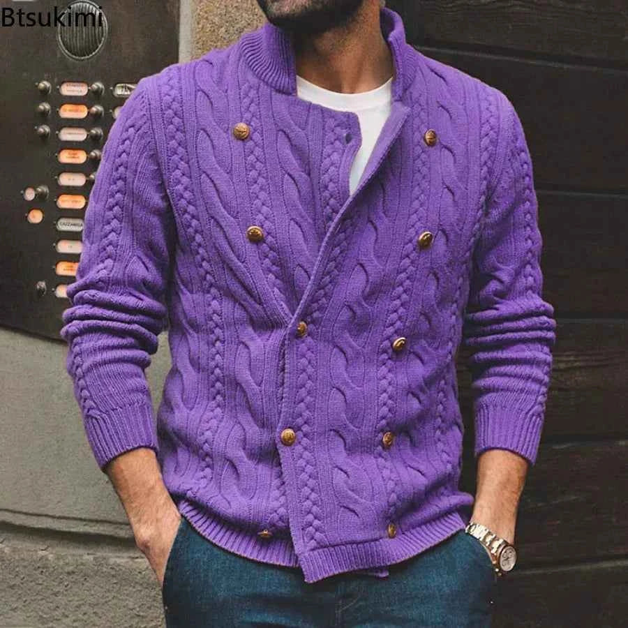 New 2026 Autumn Winter Knitted Cardigan Men Double Breasted Sweater Coat Male Streetwear Winter Warm Turtleneck Men Clothing