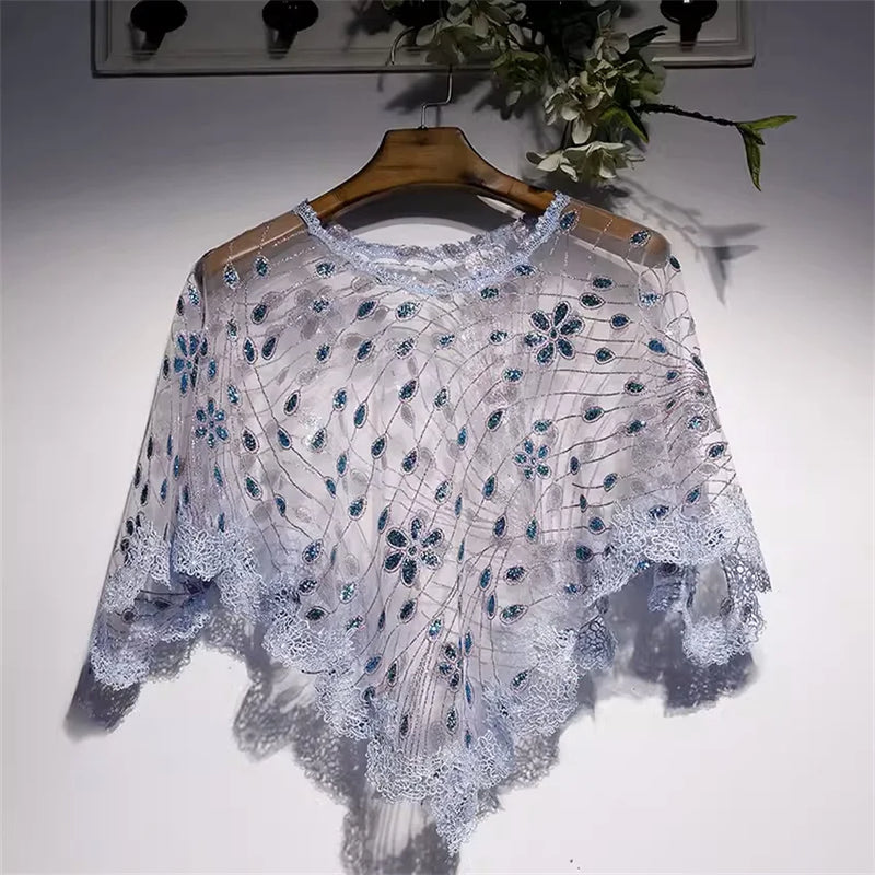 Capas e xales elegantes para mulheres, casaco solto com bordado, colete de renda, bolero, acessórios, casaco para festa, roupa externa WZ2375