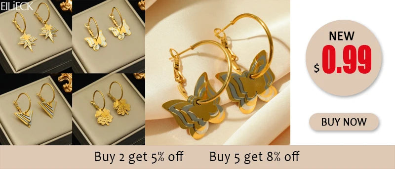 Brincos de argola EILIECK 316L em aço inoxidável dourado, formato de leque, geométrico, estilo boêmio, para mulheres, pingente de orelha, joia, presente para festa