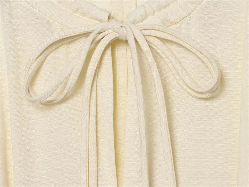 Women's Dress 2026 Summer New Beige Long-Sleeve Loose Tie-Decorated Long Dress Elegant and Graceful Beach Vacation