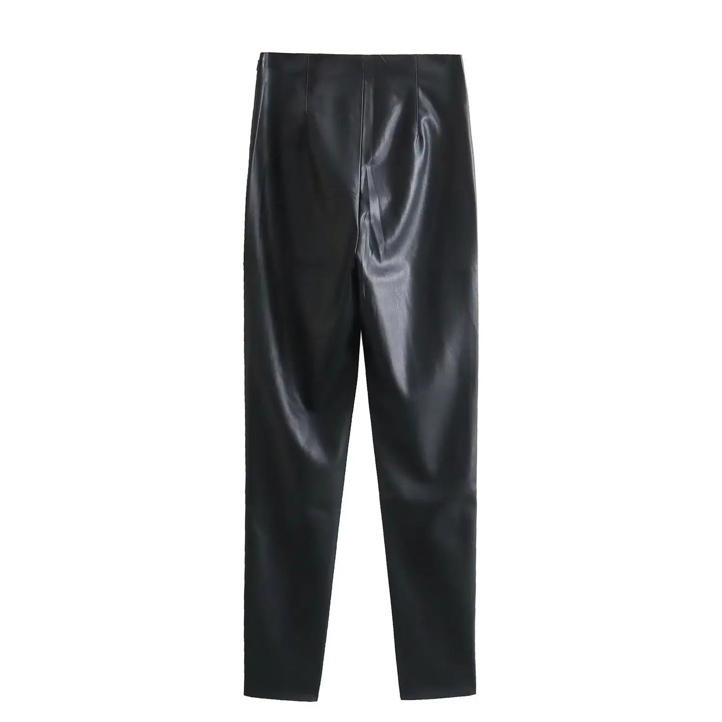 HH 2024 Women's Faux Leather Pants High Waist Straight Leg Trousers Fashion Female Streetwear Stylish Stretch Pencil Pants