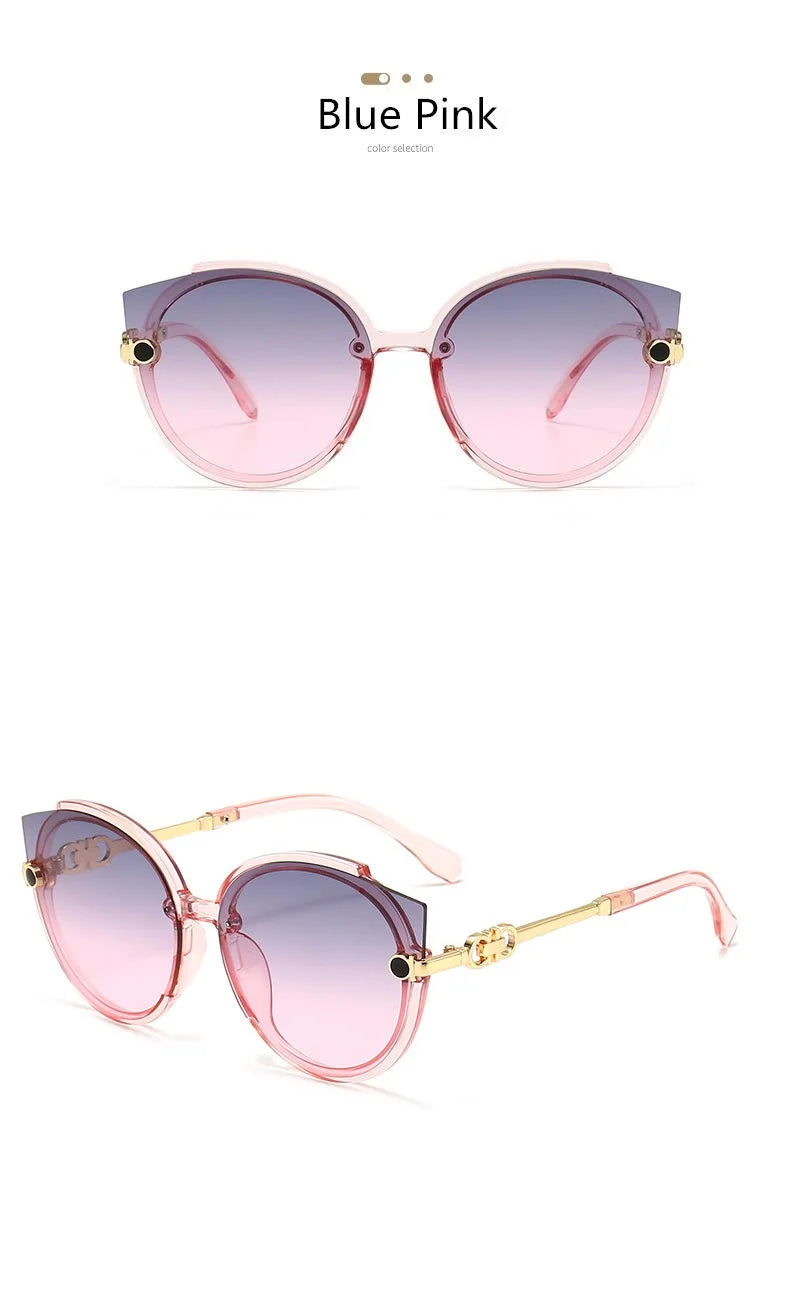 Óculos de sol redondos femininos, óculos de sol estilo olho de gato de marca de luxo, óculos vintage masculinos, óculos pretos, proteção UV400