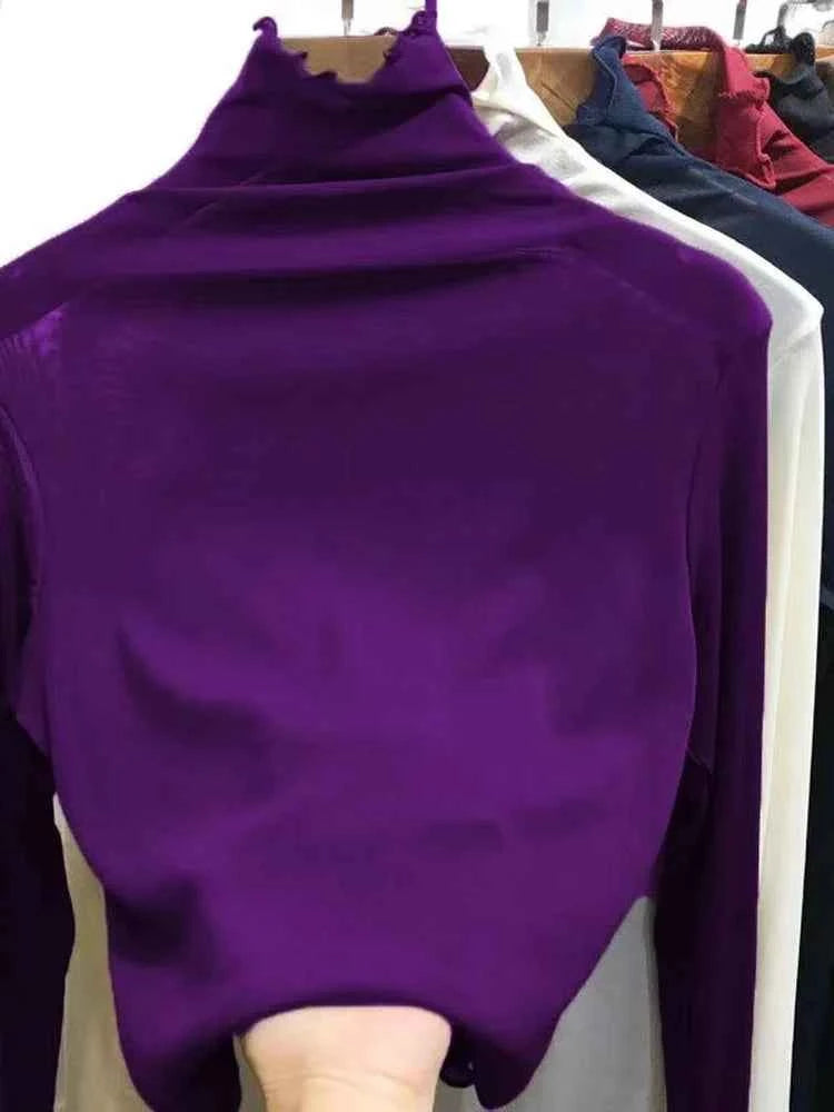 Women's Long Sleeve T-Shirt Lace  Mesh Base Shirt High Collar Pure Color Spring Autumn Fashion Breathable Comfortable Ski...