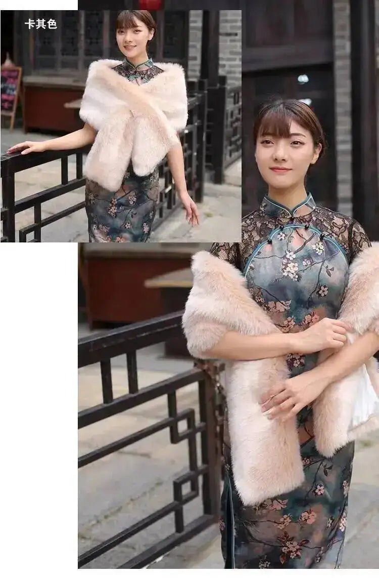 32 Colors 165*30cm Women Luxury Warm Faux Fox Fur Shawl Winter Ladies Plush Scarf Wraps Cloak Coat Wedding Long Cape Scarves