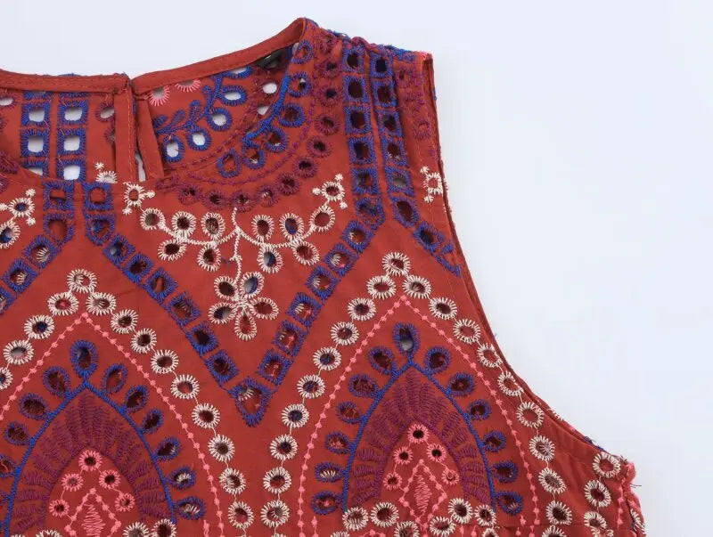 Women’s Summer Exotic Style Sleeveless Set Symmetric Pattern Ruffle Top Matching Pleated Skirt Comfortable Outfit Limited Stock