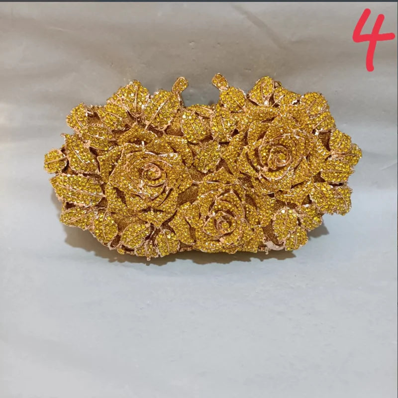 Pedras de cor prata Bolsa de embreagem de dinheiro para mulheres, bolsas nupciais cristal, festa de casamento, bolsa para casamento - CRAVO ROSE