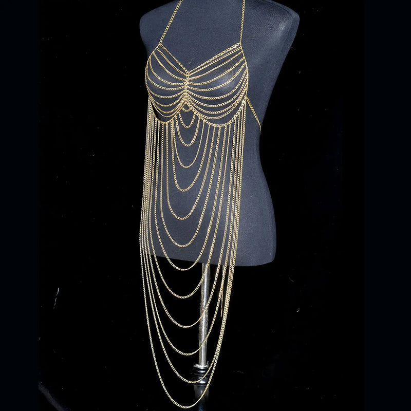 Sexy Fashion Women's Body Jewelry Punk Personality Metal Long Harness  Dress Underwear Accessories Party Festival Gift