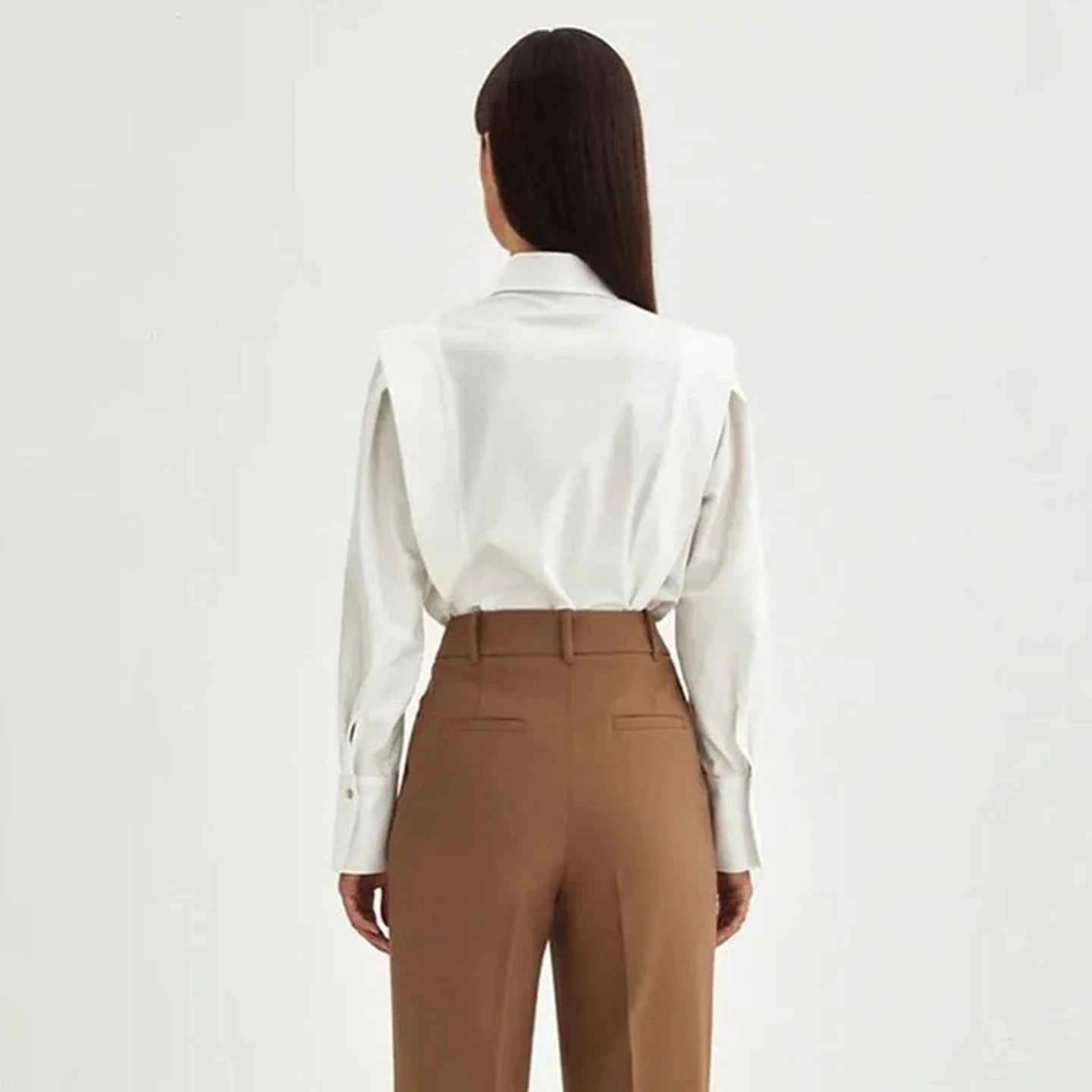CH Womens CH Logo Embroidered Shirt Long Sleeve Structured Shoulder Office Blouse Fashion Button Down Top