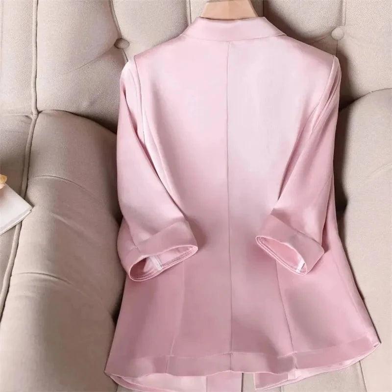 2024 New Spring Summer Women's Blazer Korean One Button Short Casual Three-Quarter Sleeve Office Suit Jacket Women Blazers Tops - CRAVO ROSE