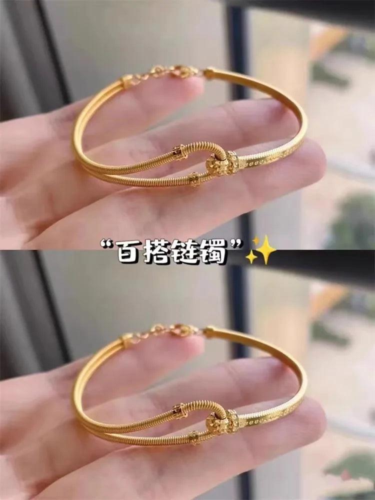 9999 24K real gold Spring horseshoe buckle bracelet C-shaped interlocking bracelet Adjustable AB chain bracelet - CRAVO ROSE